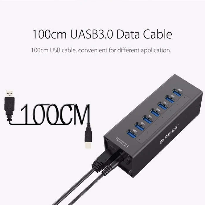 ORICO A3H7 Aluminum High Speed 7 Ports USB 3.0 HUB with 12V/2.5A Power Supply for Laptops(Black)