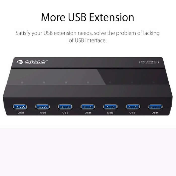 ORICO H727RK-U3 ABS High Speed 7 Ports USB 3.0 HUB with 12V Power Adapter for Laptops / Smartphon...