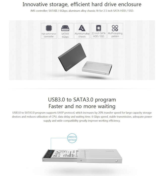 ORICO 2518S3 USB3.0 External Hard Disk Box Storage Case for 7mm & 9.5mm 2.5 inch SATA HDD / SSD (...