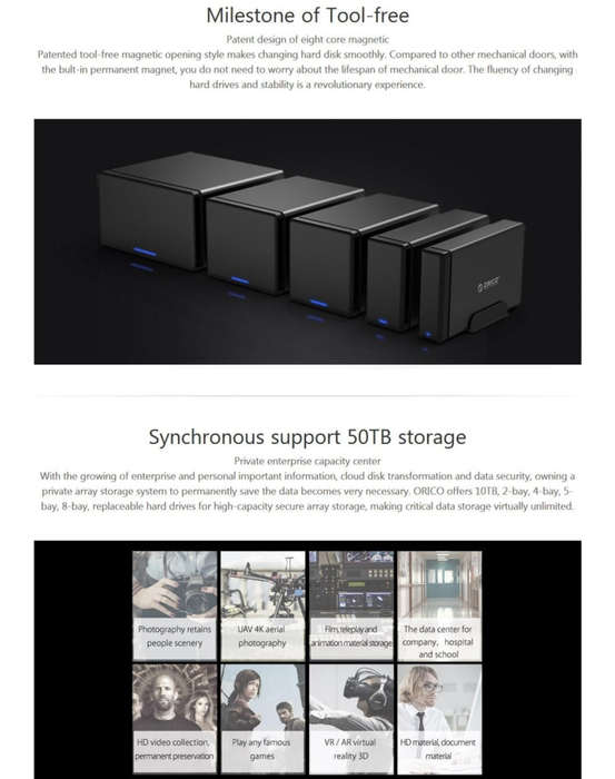 ORICO NS500-U3 5-bay USB 3.0 Type-B to SATA External Hard Disk Box Storage Case Hard Drive Dock f...