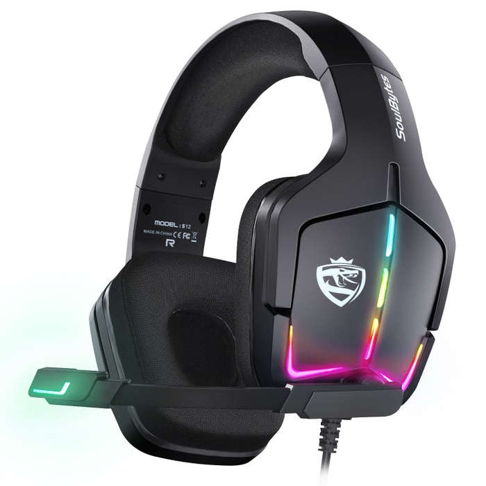 Soulbytes S12 USB + 3.5mm 4 Pin Adjustable RGB Light Gaming Headset with Mic (Black)