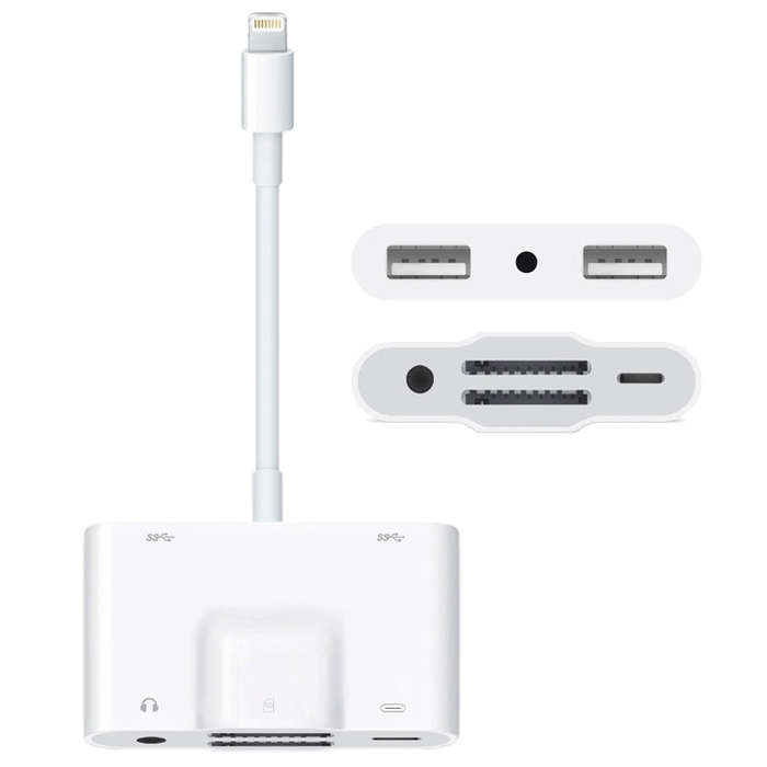 NK-1042 6 in 1 8 Pin Male to Dual USB + Dual SD Card + 3.5mm Audio Interface + 8 Pin Charging Int...
