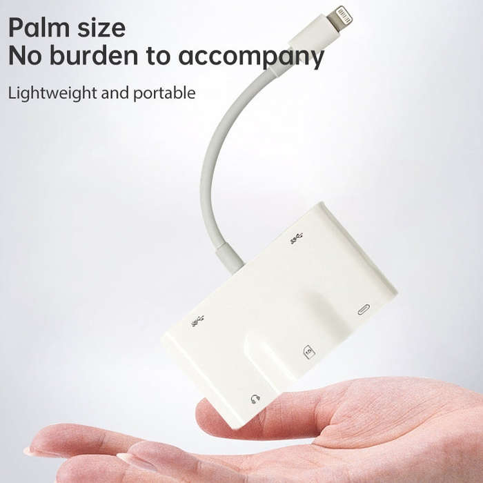 NK-1042 6 in 1 8 Pin Male to Dual USB + Dual SD Card + 3.5mm Audio Interface + 8 Pin Charging Int...