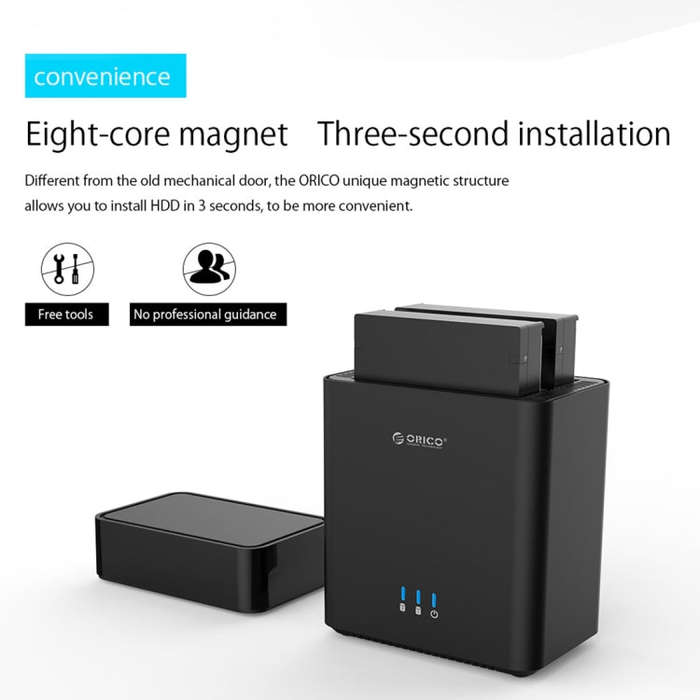 ORICO DS200C3 3.5 inch 2 Bay Magnetic-type USB-C / Type-C Hard Drive Enclosure with Blue LED Indi...