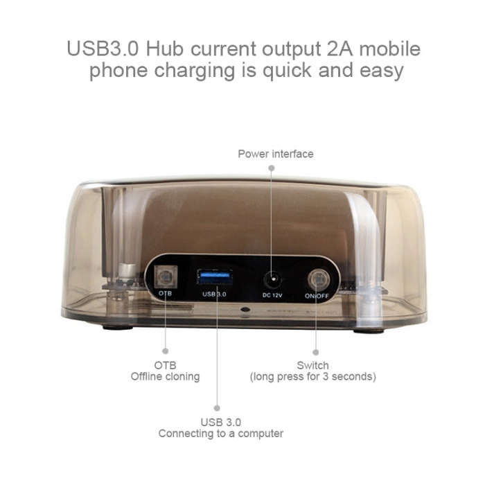 2.5 / 3.5 inch USB3.0 Dual SATA HDD Enclosure with HUB & OTB Function, The Maximum Support Capaci...