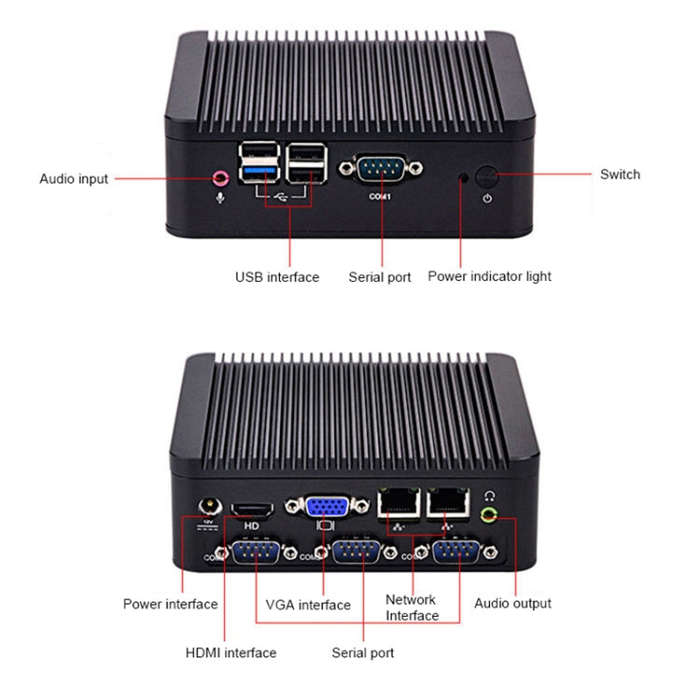 Fanless Mini Industrial Control PC with 4 USB Ports & RS-232 COM Port, 8GB RAM, Intel Celeron N29...