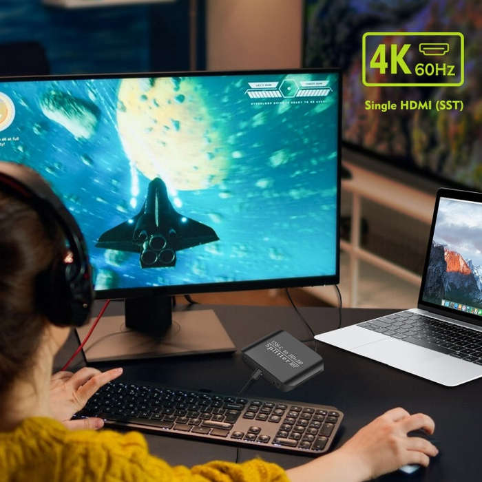 NK-E60 Type-C / USB-C To HDMI, DP DisplayPort Splitter MST / SST Monitor Switcher (Black)