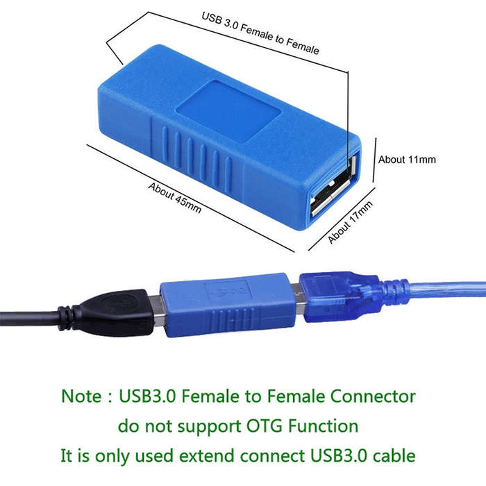 USB 3.0 Type A Female to Type A Female Connector AF Adapter Converter Extender for Laptop (Black)