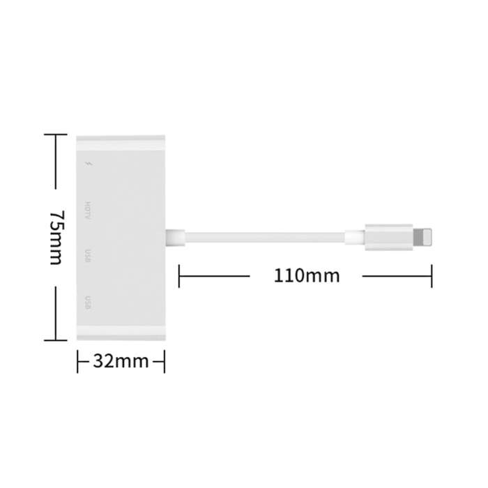 75216 4 in 1 8 Pin to HDMI + 8 Pin Charging + 2 USB Ports HD Video Converter