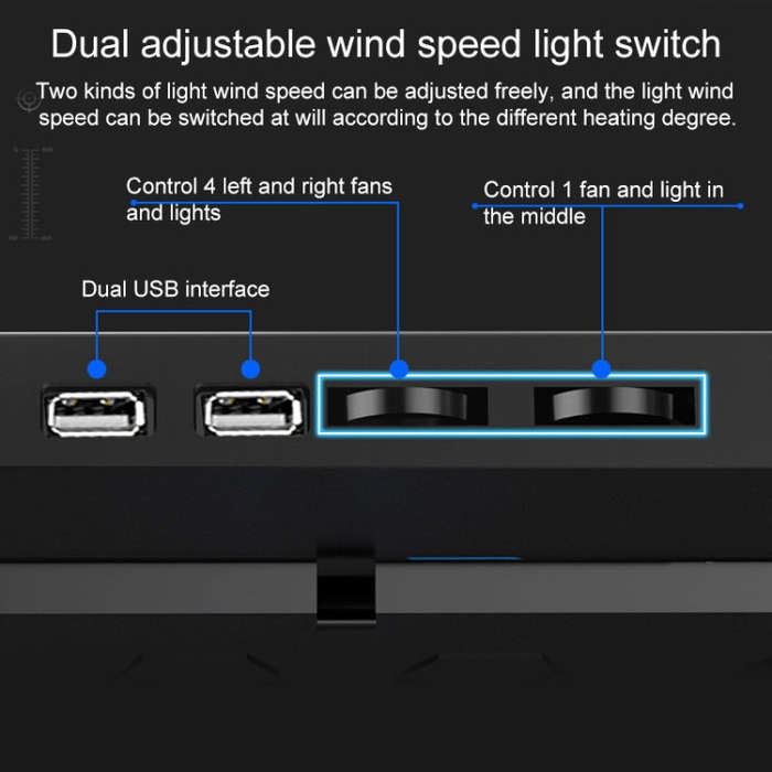 dual USB Ports Five-core Radiator Notebook Computer  Holder (Blue)