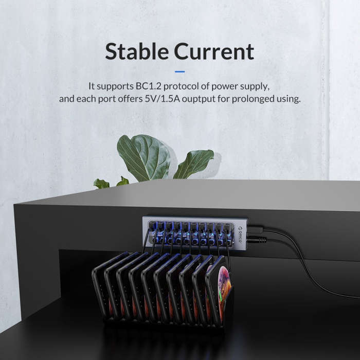 ORICO AT2U3-13AB-GY-BP 13 Ports USB 3.0 HUB with Individual Switches & Blue LED Indicator, AU Plug
