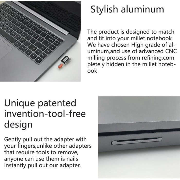 BASEQI Hidden Aluminum Alloy SD Card Case for Xiaomi Pro 15.6 inch GTX1050 Laptop