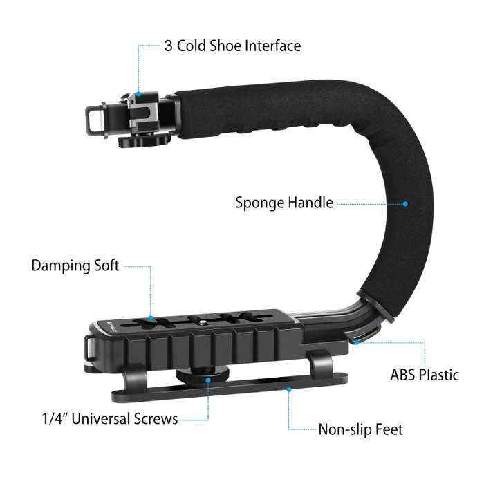 PULUZ U/C Shape Portable Handheld DV Bracket Stabilizer + Video Shotgun Microphone Kit with Cold ...