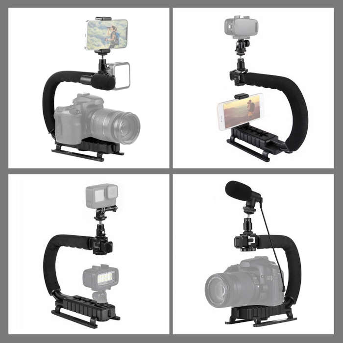 PULUZ U/C Shape Portable Handheld DV Bracket Stabilizer + Video Shotgun Microphone Kit with Cold ...