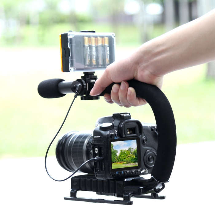 PULUZ U/C Shape Portable Handheld DV Bracket Stabilizer + Video Shotgun Microphone Kit with Cold ...