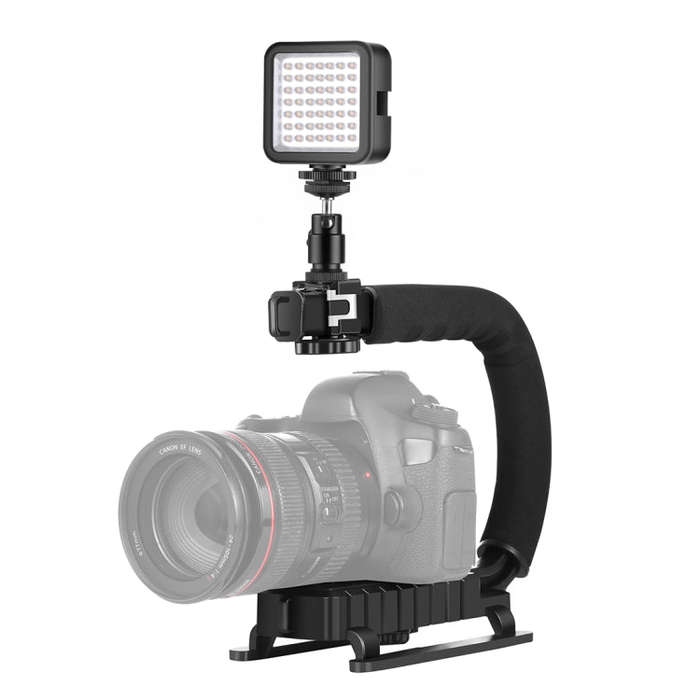 PULUZ U/C Shape Portable Handheld DV Bracket Stabilizer + LED Fill Light Kit with Cold Shoe Tripo...