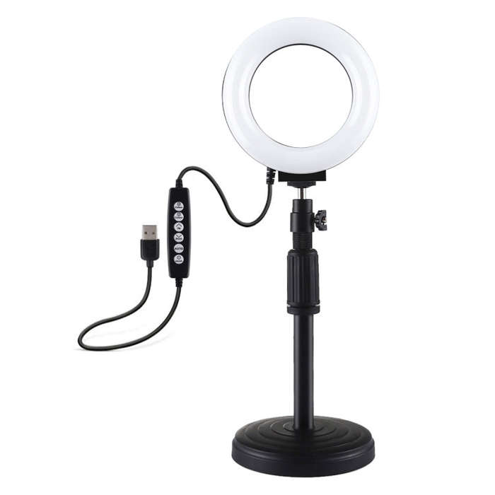 PULUZ 4.7 inch 12cm Curved Surface Ring Light + Round Base Desktop Mount USB 10 Modes 8 Colors RG...