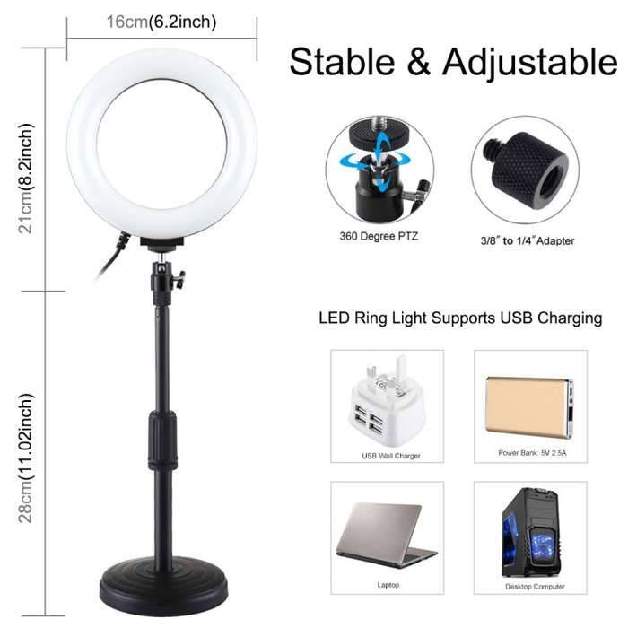 PULUZ 6.2 inch 16cm USB 10 Modes 8 Colors RGBW Dimmable LED Ring Vlogging Photography Video Light...