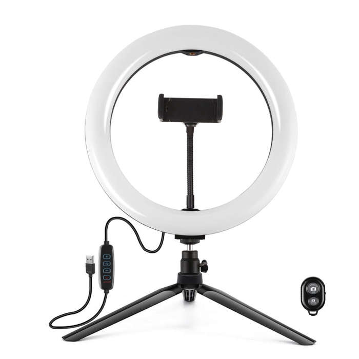 PULUZ 10.2 inch 26cm Light + Desktop Tripod Mount USB 3 Modes Dimmable Dual Color Temperature LED...