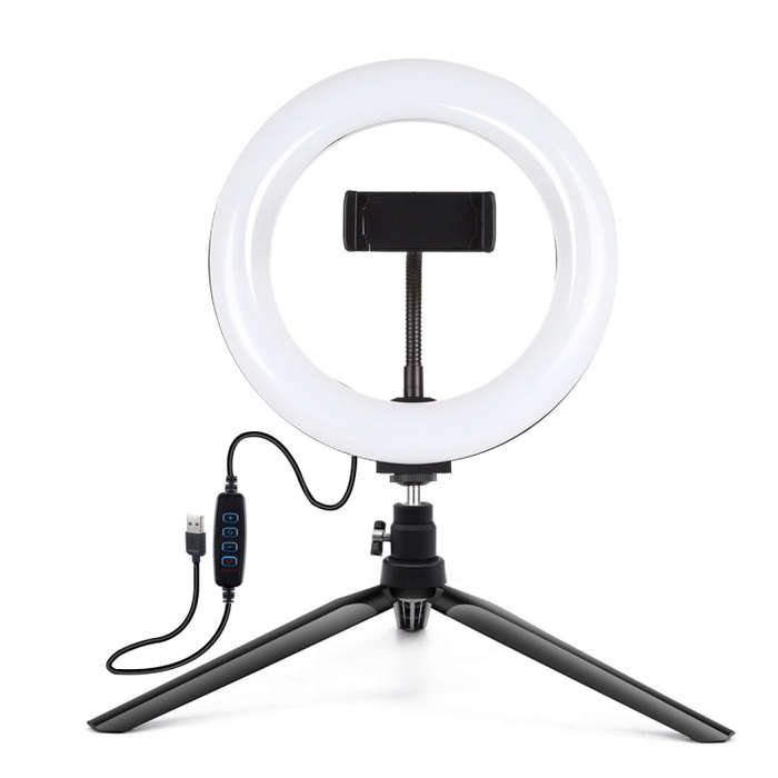PULUZ 7.9 inch 20cm Light + Desktop Tripod Mount USB 3 Modes Dimmable Dual Color Temperature LED ...