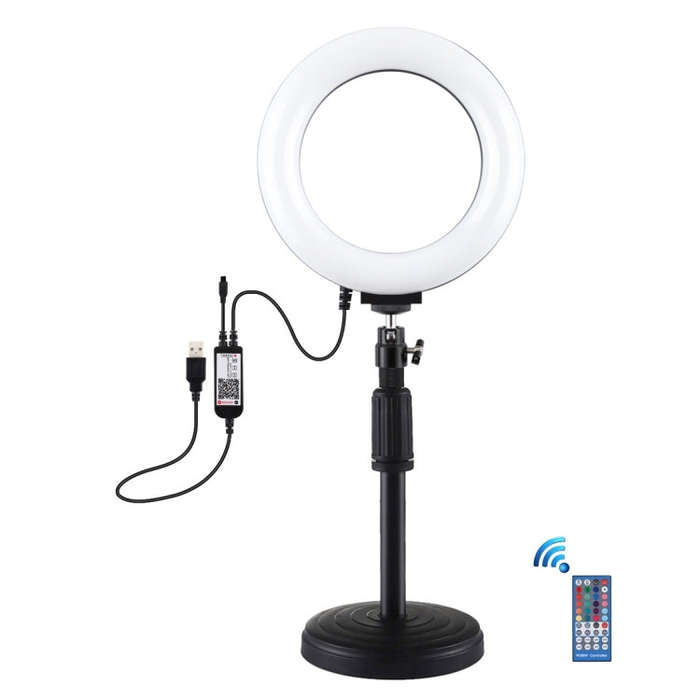 PULUZ 6.2 inch 16cm RGBW Light + Round Base Desktop Holder USB Dimmable LED Ring Vlogging Photogr...