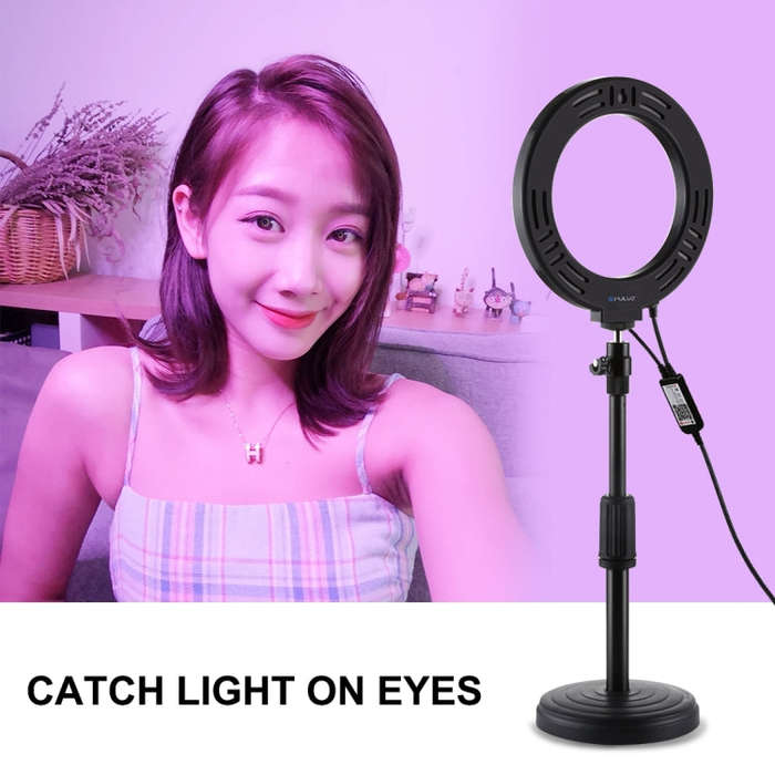 PULUZ 6.2 inch 16cm RGBW Light + Round Base Desktop Holder USB Dimmable LED Ring Vlogging Photogr...