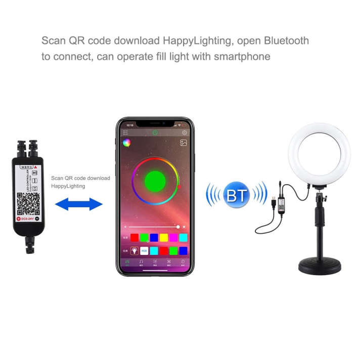 PULUZ 6.2 inch 16cm RGBW Light + Round Base Desktop Holder USB Dimmable LED Ring Vlogging Photogr...