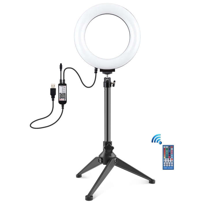 PULUZ 6.2 inch 16cm RGBW Light + Desktop Tripod Mount + USB Dimmable LED Ring Vlogging Photograph...