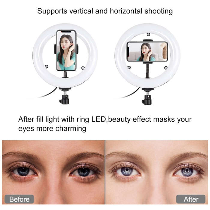 PULUZ 7.9 inch 20cm Mirror Light + Round Base Desktop Mount 3 Modes Dimmable Dual Color Temperatu...