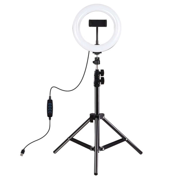 PULUZ 7.9 inch 20cm Light+ 1.1m Tripod Mount USB 3 Modes Dimmable Dual Color Temperature LED Curv...