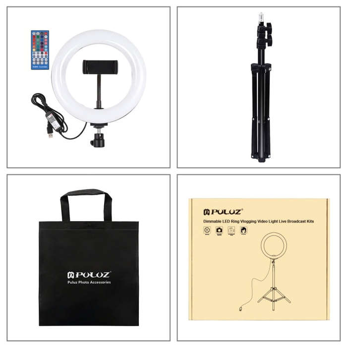 PULUZ 7.9 inch 20cm USB RGB Light+ 1.1m Tripod Mount Dimmable LED Dual Color Temperature LED Curv...
