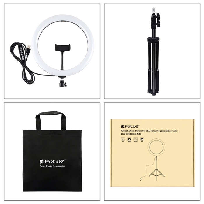 PULUZ 11.8 inch 30cm Light + 1.1m Tripod Mount Curved Surface RGBW Dimmable LED Ring Vlogging Pho...