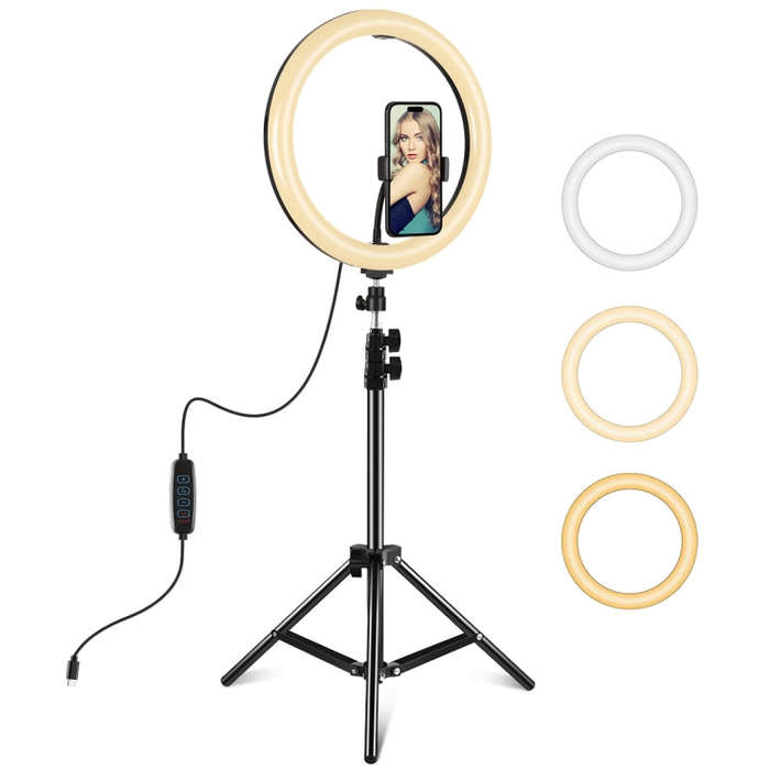 PULUZ 11.8 inch 30cm Light + 1.1m Tripod Mount Curved Surface Type-C 3 Modes Dimmable Dual Color ...