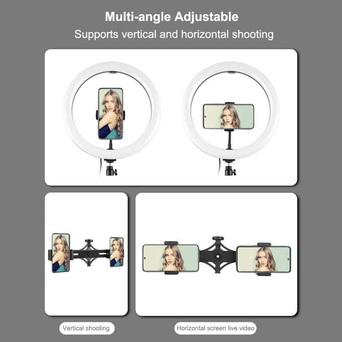 PULUZ 11.8 inch 30cm Light + 1.1m Tripod Mount + Dual Phone Brackets Curved Surface Type-C 3 Mode...
