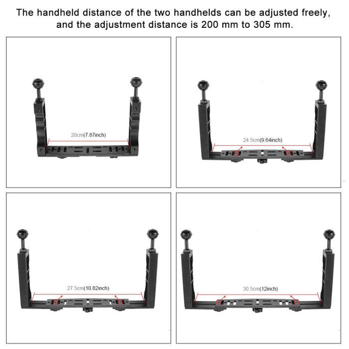 PULUZ Adjustable Diving Dual Hand-held CNC Aluminum Lamp Arm Holder for GoPro, Insta360, DJI and ...