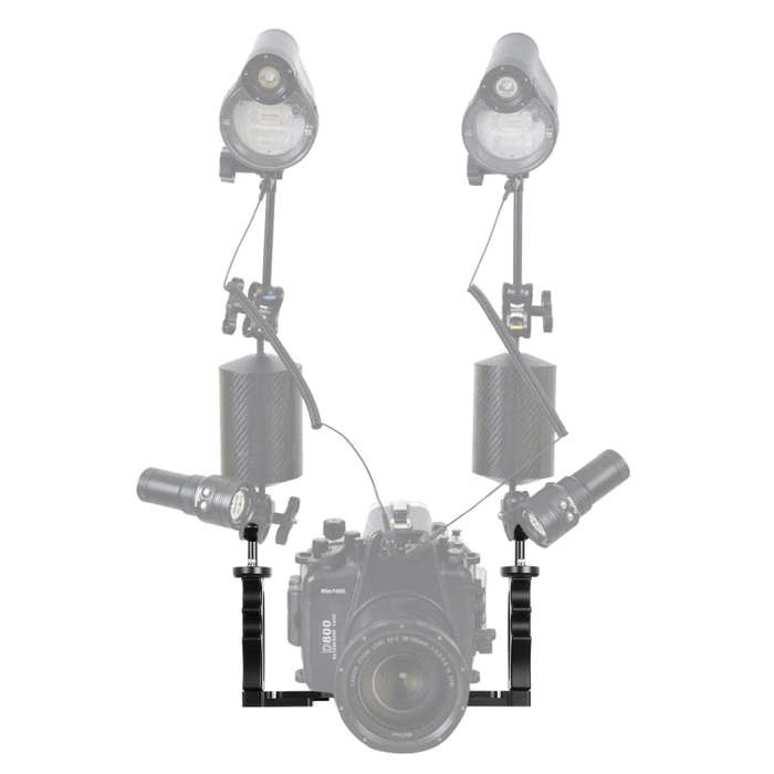 PULUZ Adjustable Diving Dual Hand-held CNC Aluminum Lamp Arm Holder for GoPro, Insta360, DJI and ...