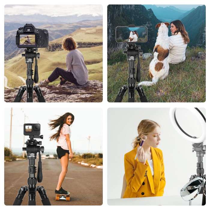 PULUZ 1.6m Reverse-Folding Professional Video Tripod with Fluid Drag Head (Black)