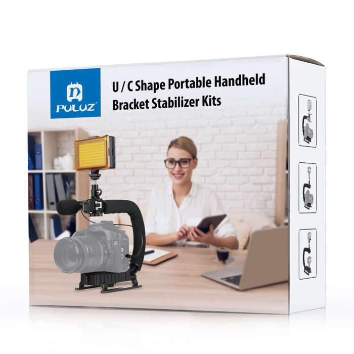 PULUZ U/C Shape 3-Head Cold Shoes Portable Handheld DV Bracket Stabilizer for All SLR Cameras and...