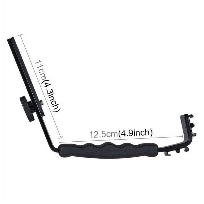 PULUZ L-Shape Bracket Handheld Grip Holder with Dual Side Cold Shoe Mounts for Video Light Flash,...