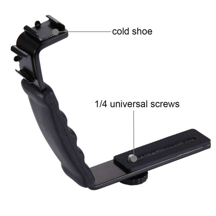 PULUZ L-Shape Bracket Handheld Grip Holder with Dual Side Cold Shoe Mounts for Video Light Flash,...