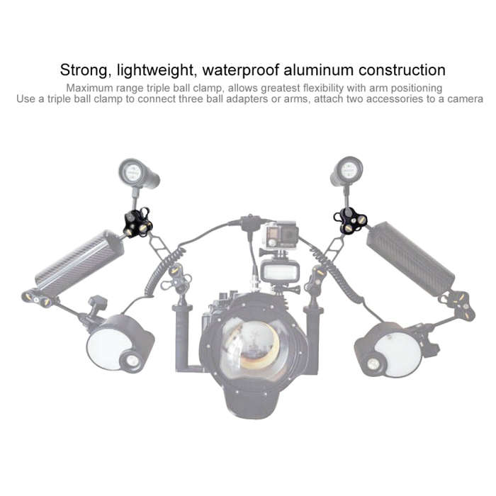 PULUZ Triple Ball Clamp Diving Camera Bracket Aluminum Spring Flashlight Clamp for Diving Underwa...