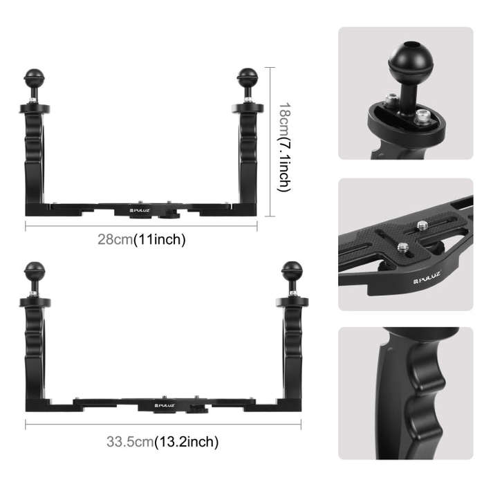 PULUZ Dual Handles Aluminium Alloy Tray Stabilizer for Underwater Camera Housings(Black)