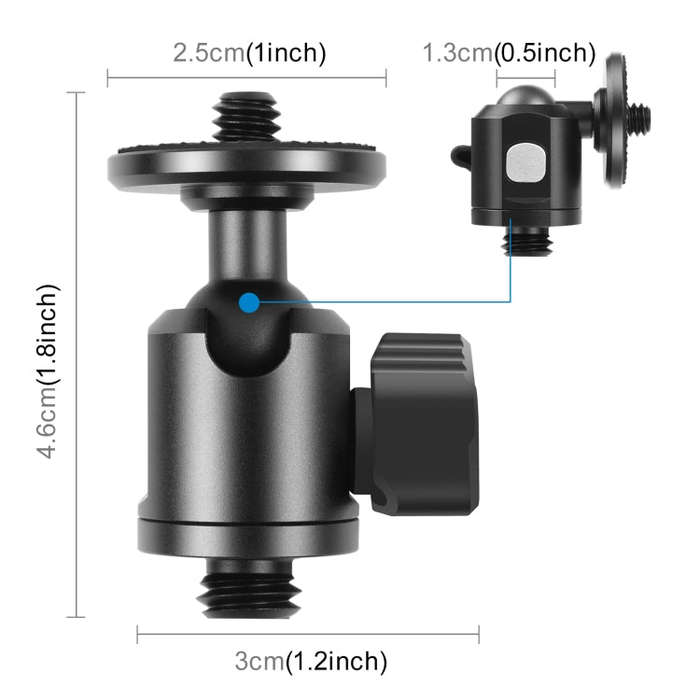 PULUZ 3/8 inch Outer Screw Metal Tripod Ball Head Adapter with Knob Lock(Black)