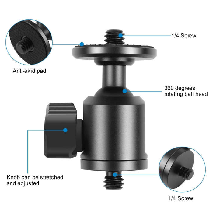 PULUZ 1/4 inch Outer Screw Metal Tripod Ball Head Adapter with Knob Lock(Black)