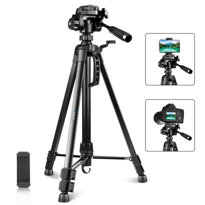 PULUZ Aluminum Selfie Live Tripod Mount with Three-dimensional Head & Phone Clamp(Black)