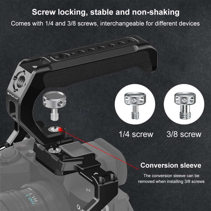 PULUZ Arri Metal Silicone Top Handle with Cold Shoe Mount for Mirrorless Camera Cage Stabilizer (...