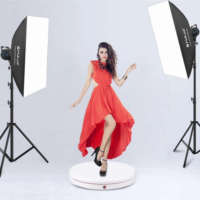 PULUZ 45cm Remote Control Adjusting Speed Rotating Turntable Display Stand, White, Load 100kg(US ...