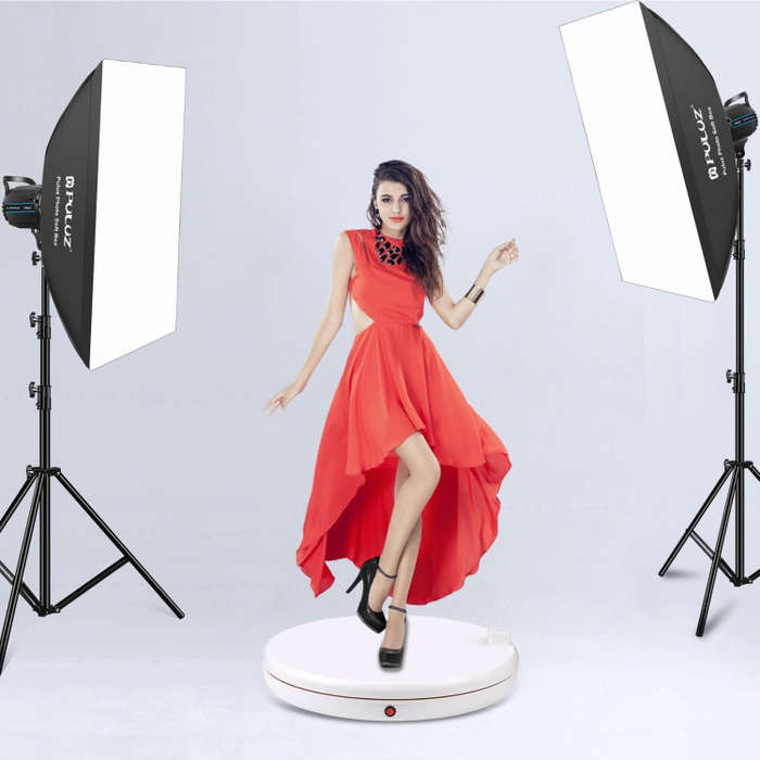 PULUZ 45cm Remote Control Adjusting Speed Rotating Turntable Display Stand with Power Socket, Whi...