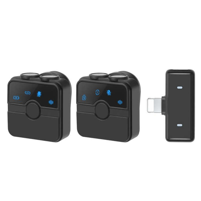 PULUZ Magnetic Lavalier Wireless Microphone with Charging Case Box, 8 Pin RX Receiver and 2 TX Mi...