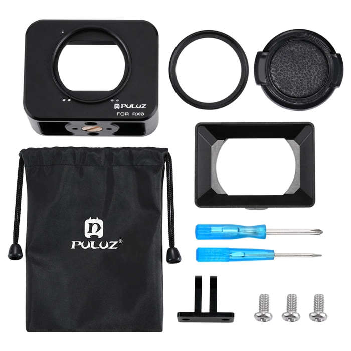 PULUZ for Sony RX0 Aluminum Alloy Protective Cage + 37mm UV Filter Lens + Lens Sunshade with Scre...
